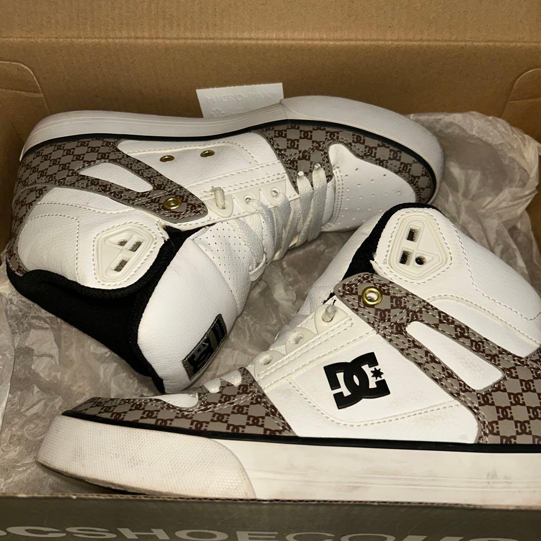 DC ハイカットスニーカー ホワイト/ブラウン