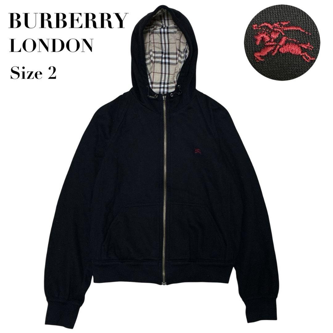 極美品✨バーバリーロンドン パーカー ノヴァチェック ロゴ ジップアップ 黒 2
