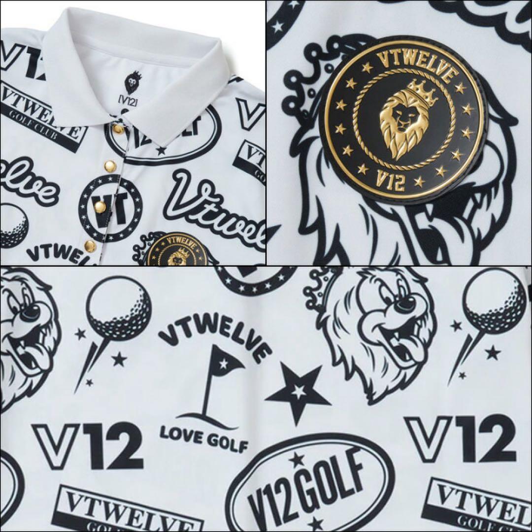 【美品】V12 ゴルフ レディース 半袖 ポロシャツ 0 白黒 総柄