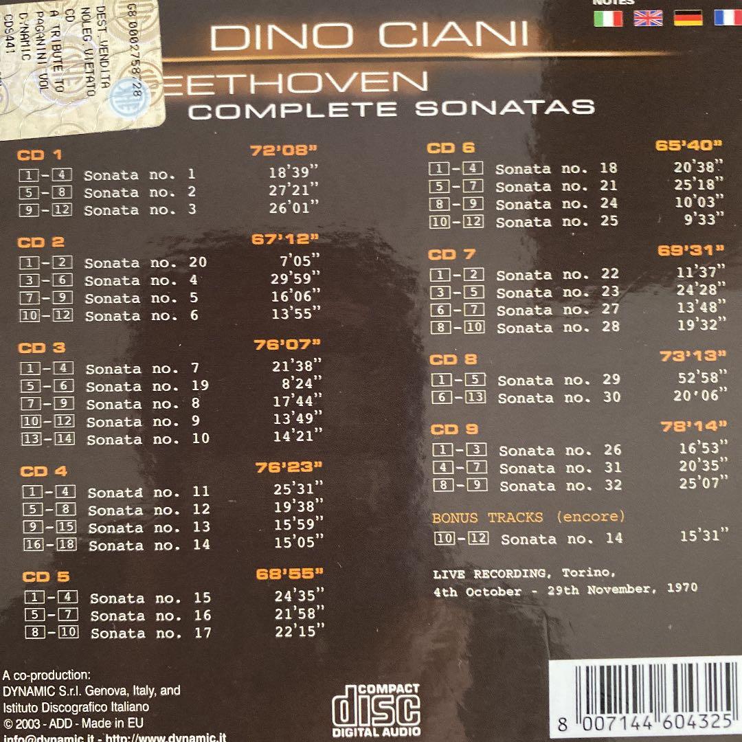 ディノ・チアーニ 未発表録音 :ベートーヴェン： ピアノ・ソナタ全集 ９ＣＤ