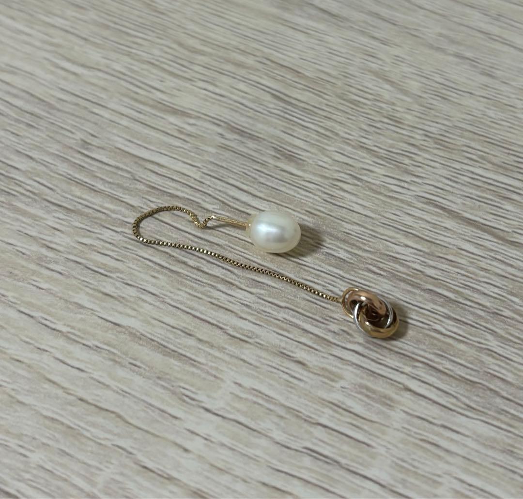 k18 K14 トリニティカラーゴールドアメリカンピアス 片耳YG PG WG