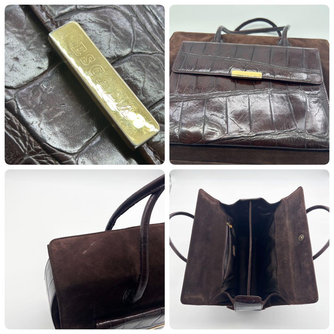 A616 【良品】ESCADA トートバッグ クロコ型押し×スエード イタリア製