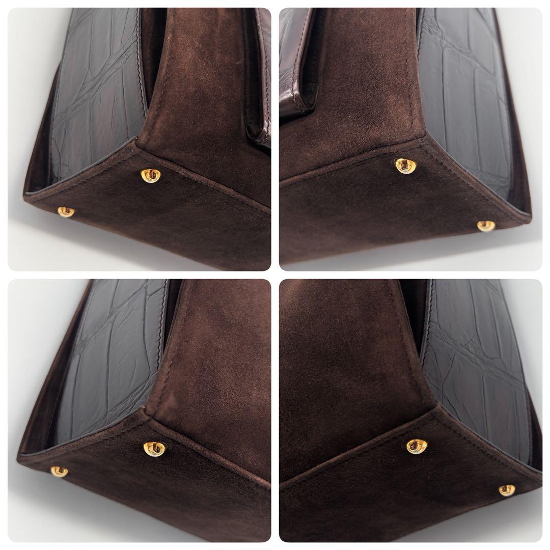 A616 【良品】ESCADA トートバッグ クロコ型押し×スエード イタリア製