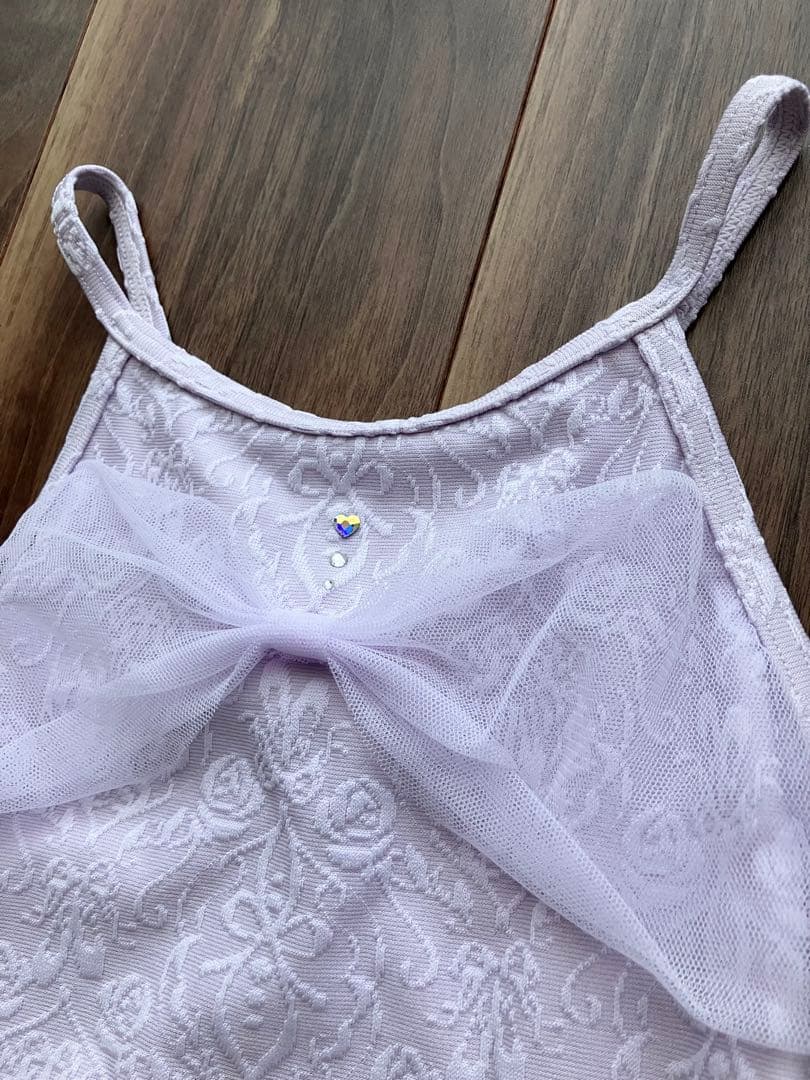 極美品　チャコット　レオタード　130 紫　パープル　リボン　花　スカート