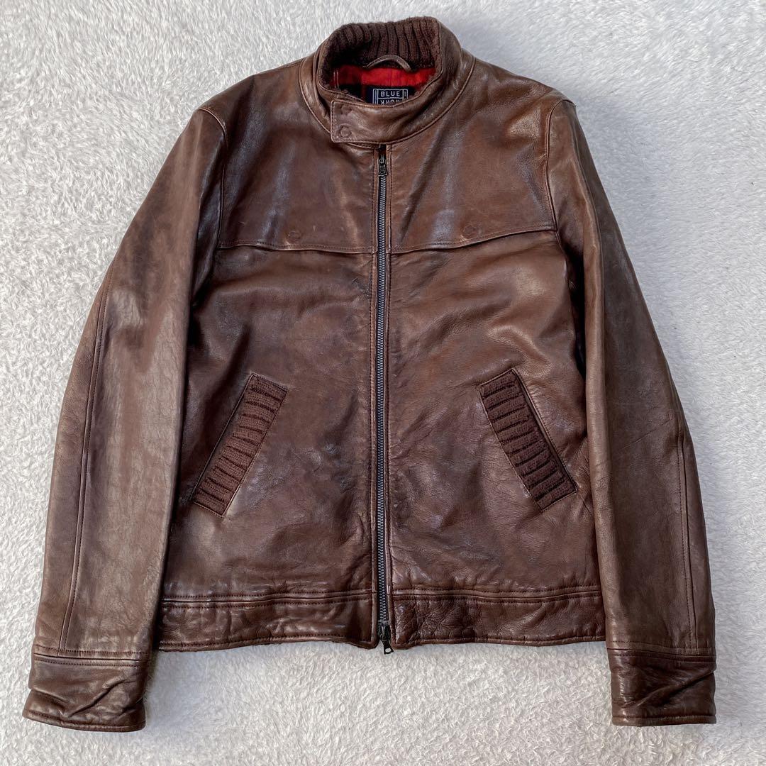 BLUE WORK ラム 裏地チェック 立襟 riri シングルライダース M