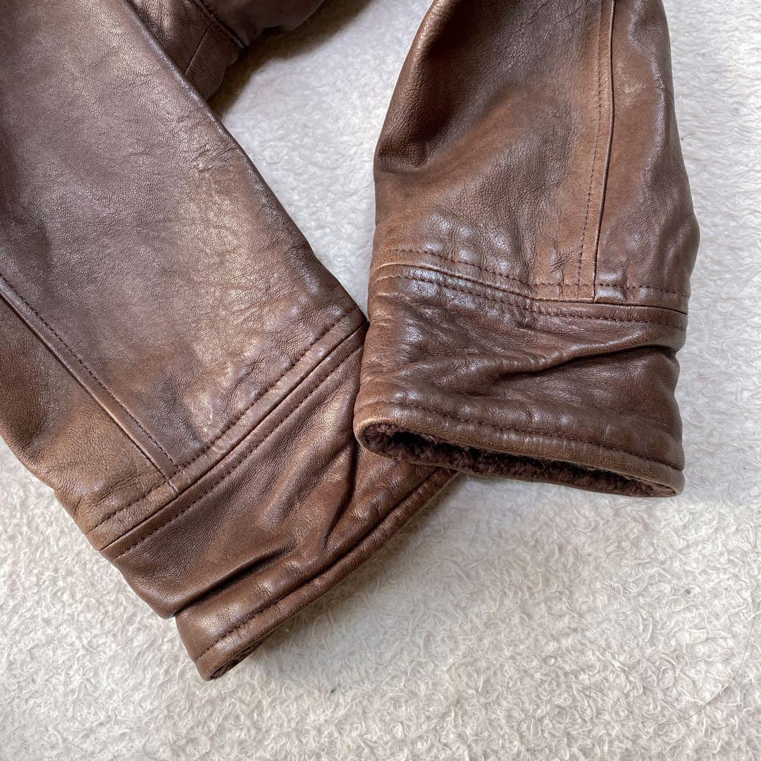 BLUE WORK ラム 裏地チェック 立襟 riri シングルライダース M