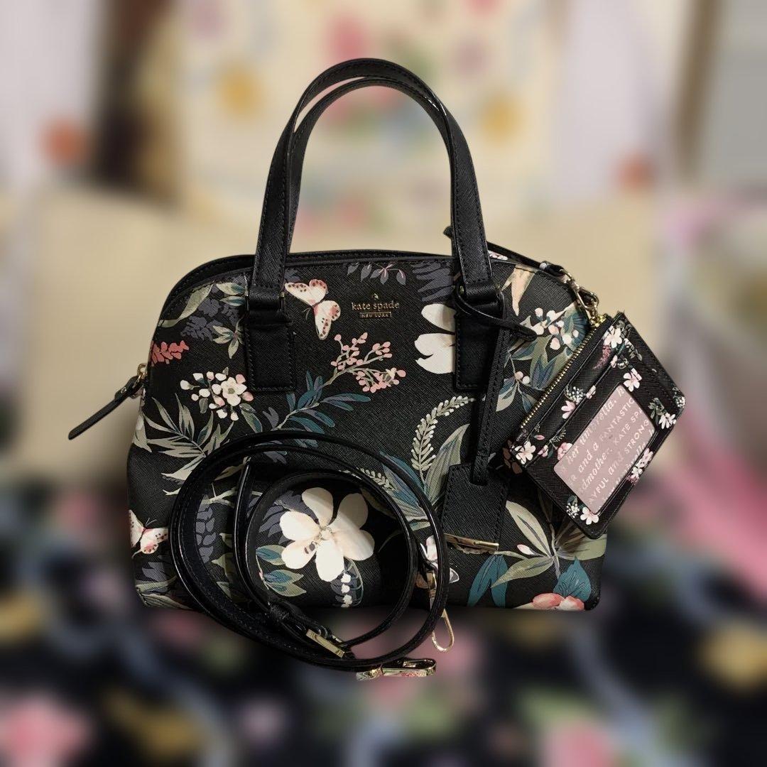ケイトスペードハンドバッグ花柄中古品パスケース付き