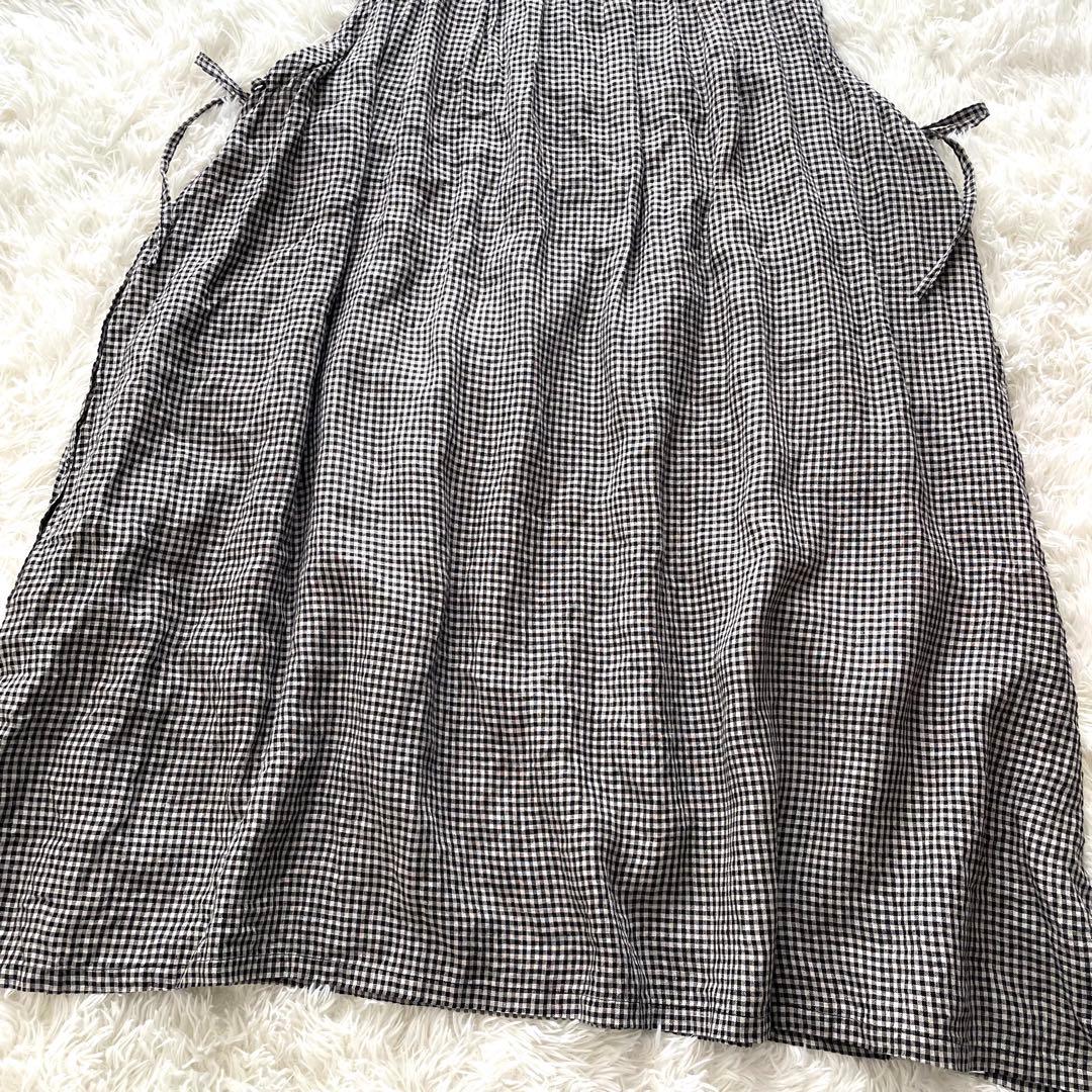 美品　ubasoku ワンピース　リネン　ギンガムチェック　フリル　リボン