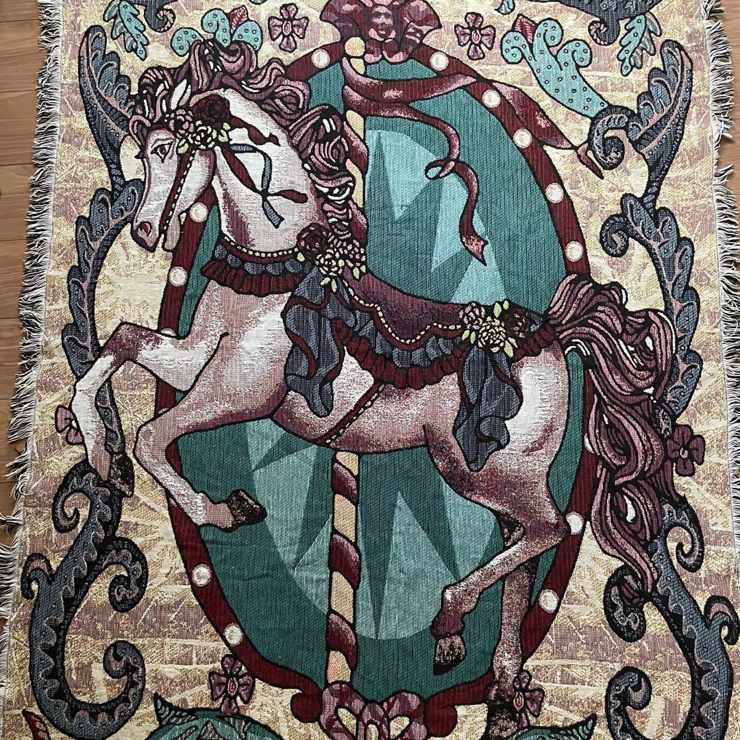 B04015 ヴィンテージ　ラグ　マルチカバー　馬　ホース　130×177