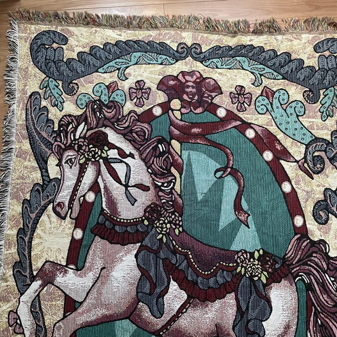 B04015 ヴィンテージ　ラグ　マルチカバー　馬　ホース　130×177