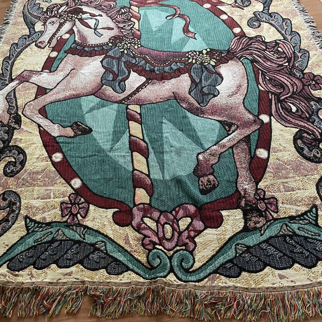 B04015 ヴィンテージ　ラグ　マルチカバー　馬　ホース　130×177