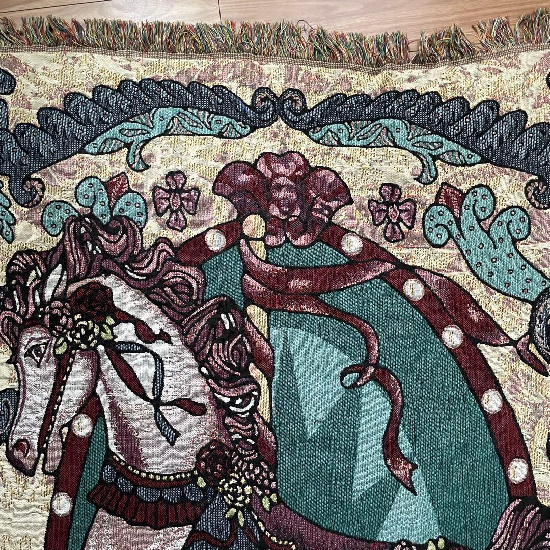 B04015 ヴィンテージ　ラグ　マルチカバー　馬　ホース　130×177