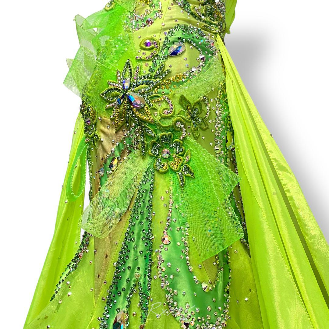 Nakagawa 社交ダンス 衣装 モダンドレス 羽 フェザー ライトグリーン