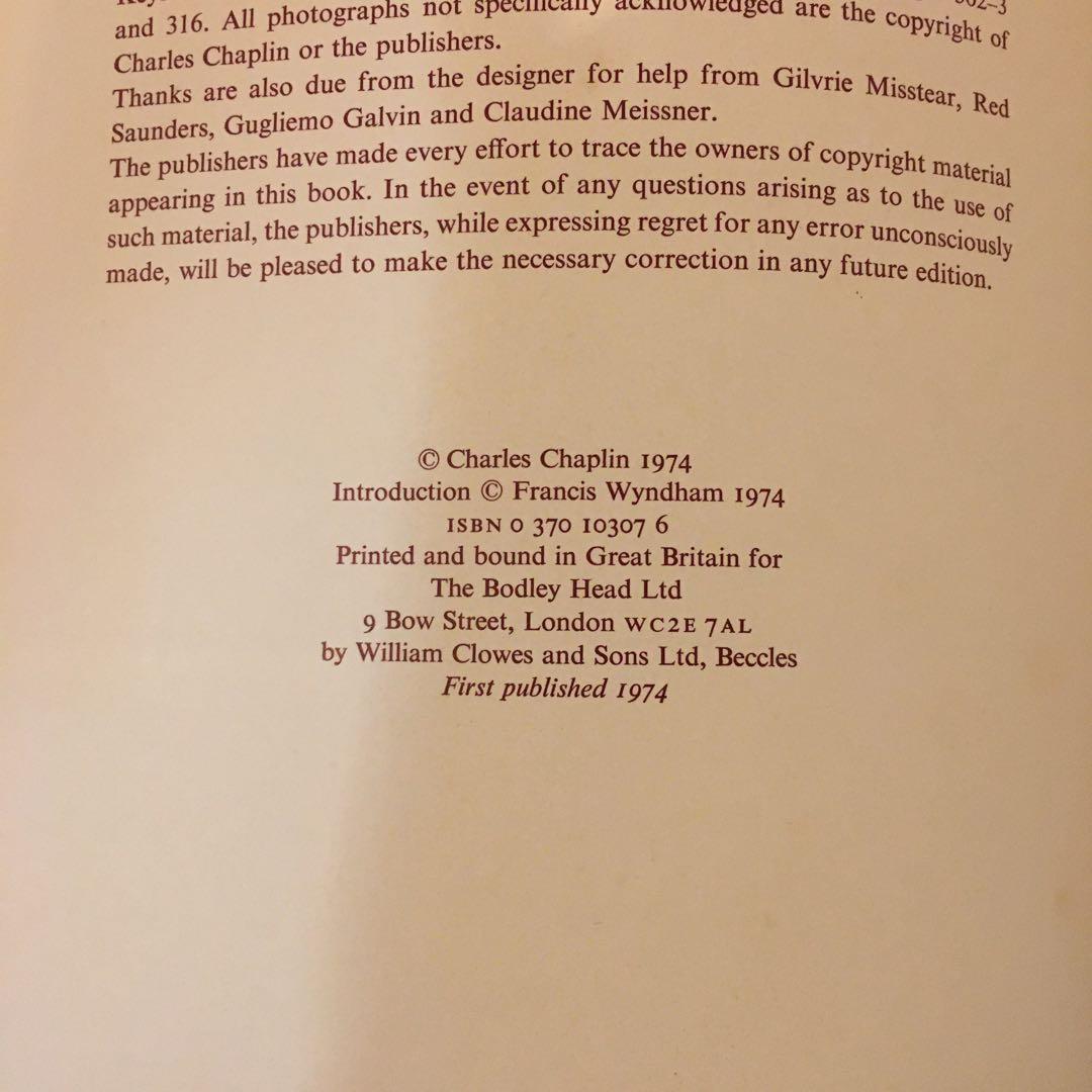 Charles Chaplin 「My Life in Pictures」初版