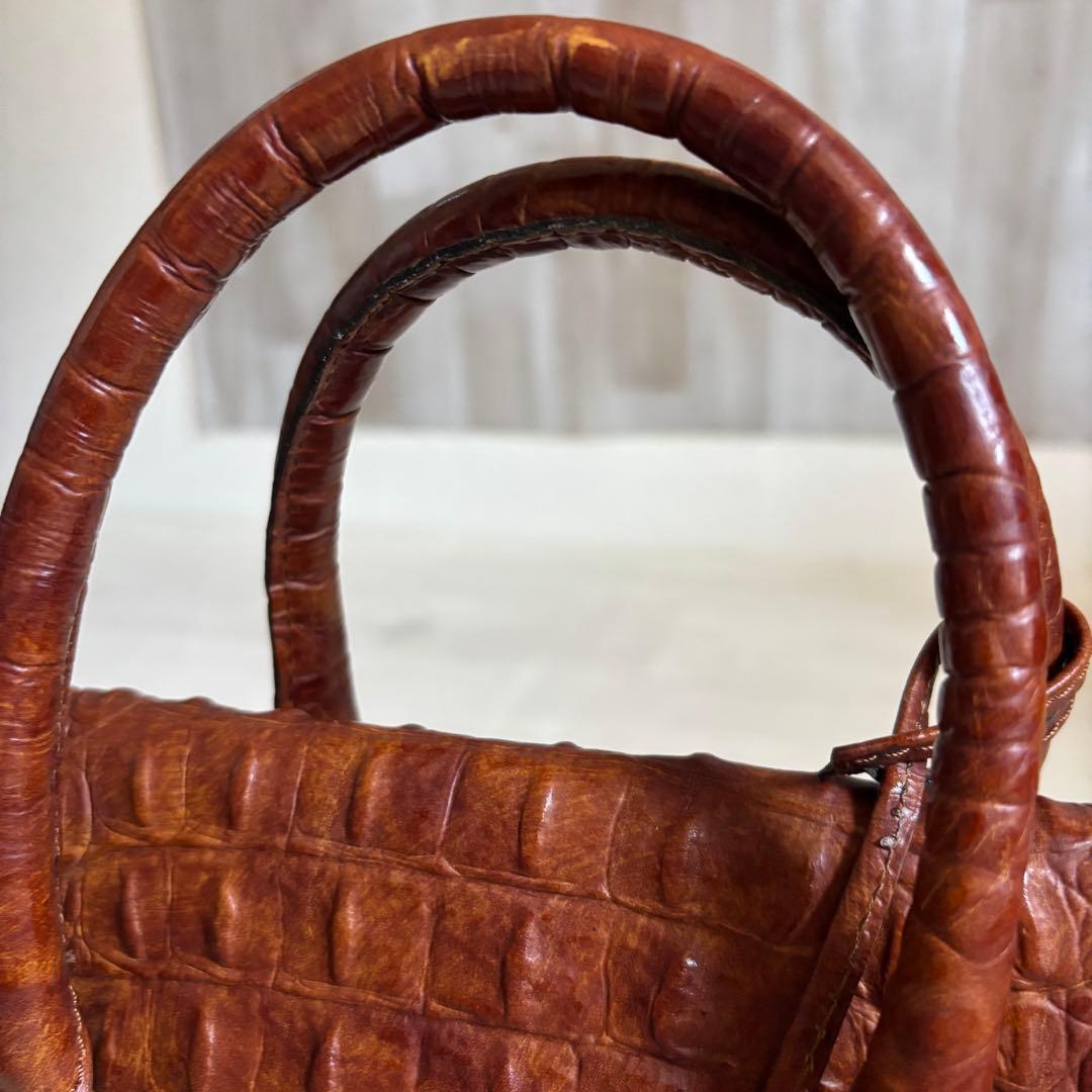 レザー　ブリーフケース クロコ型押し ブラウン ハンドバッグ　革　トートバッグ