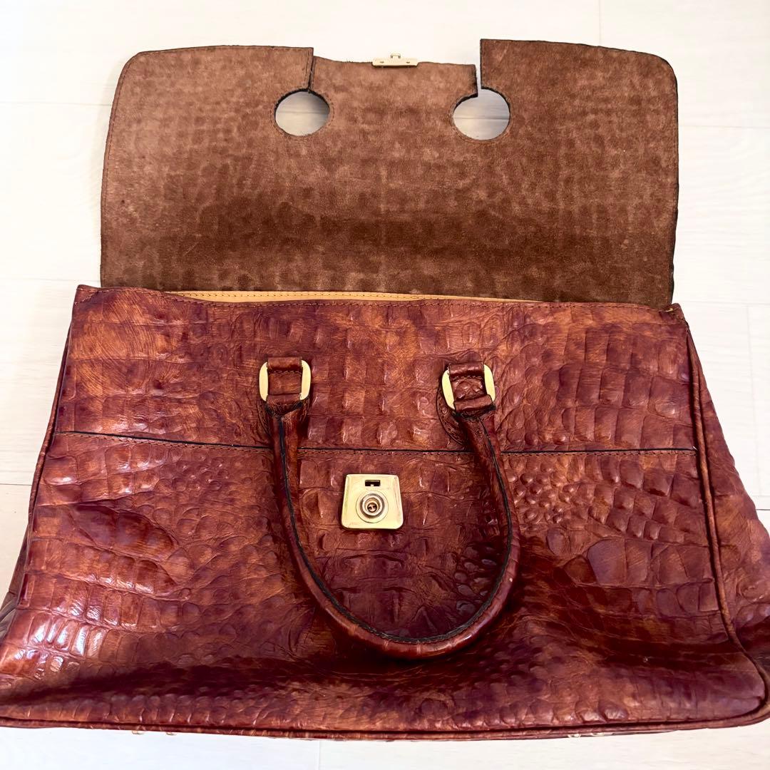 レザー　ブリーフケース クロコ型押し ブラウン ハンドバッグ　革　トートバッグ
