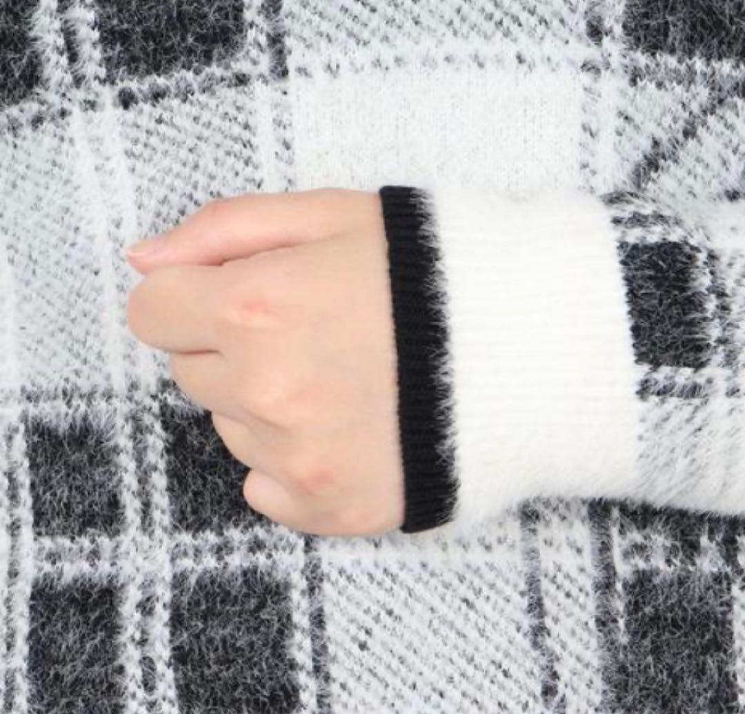 S ☆新品☆ ゴルフウェア チェックジャカード 長袖 Vネックヘアリーニット