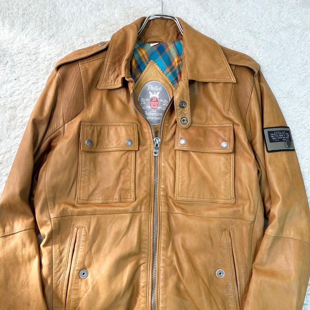 DIESEL レザージャケット 羊革 ミリタリー Sブラウン シープレザー