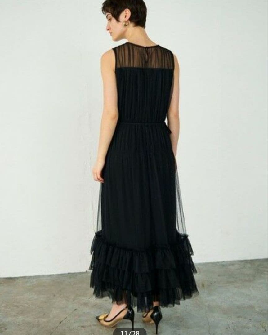 36 グレースコンチネンタル チュールティアードワンピース ドレス ブラック