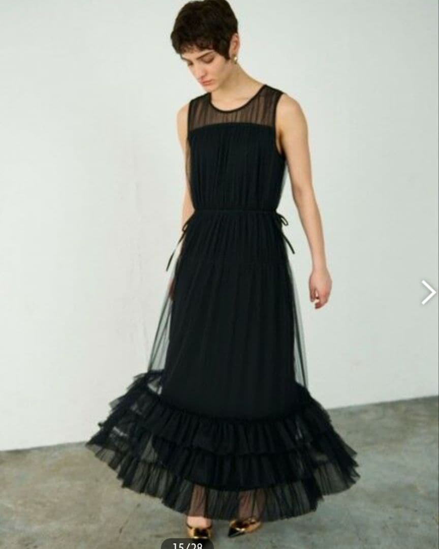 36 グレースコンチネンタル チュールティアードワンピース ドレス ブラック