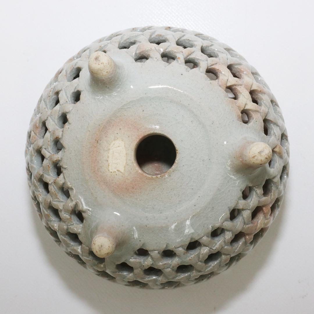 倉敷資陽 萩焼 三足 透かし香炉