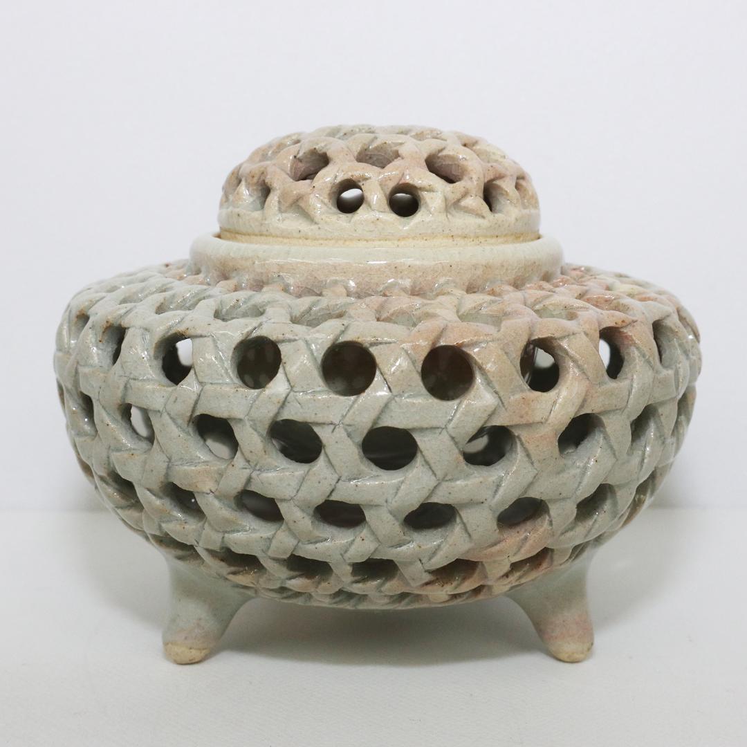 倉敷資陽 萩焼 三足 透かし香炉