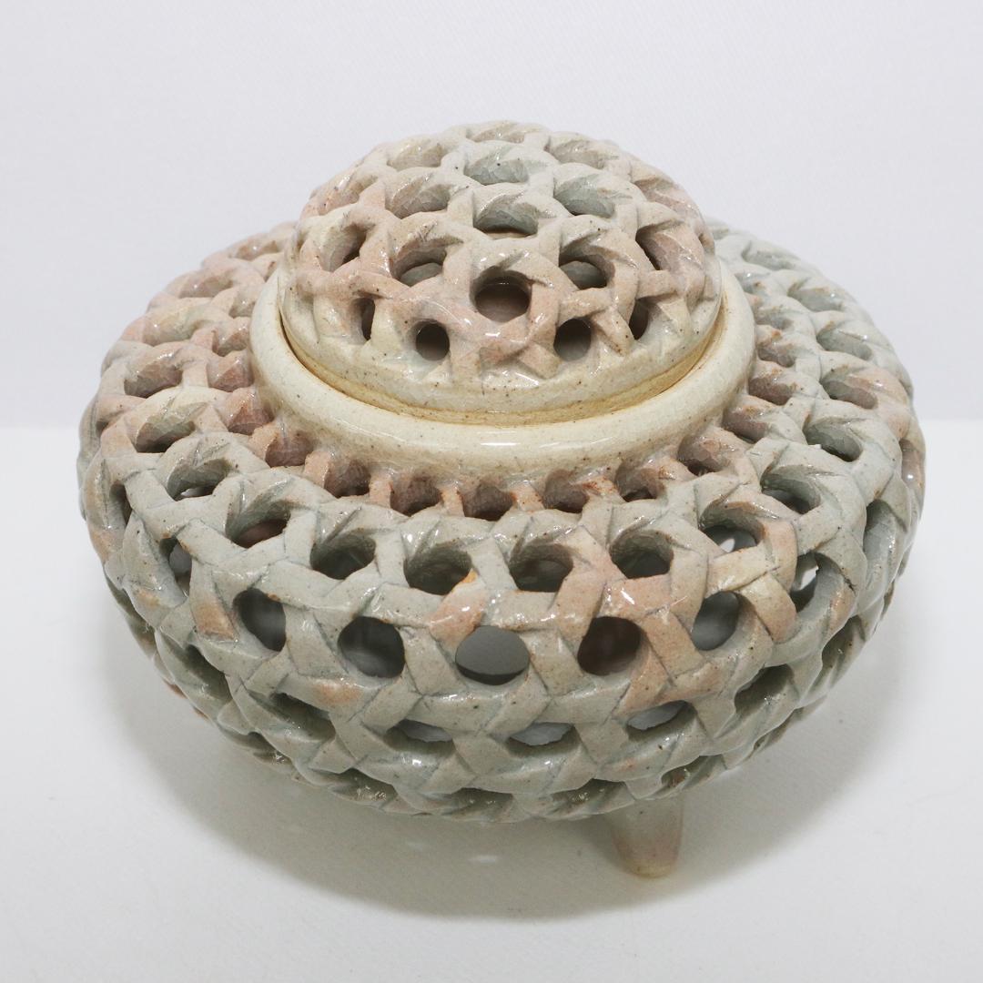 倉敷資陽 萩焼 三足 透かし香炉