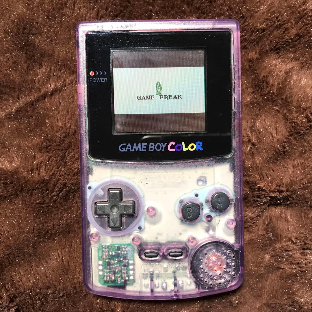 任天堂ゲームボーイカラークリアーパープル 新品スクリーンレンズ 新品偏光板交換