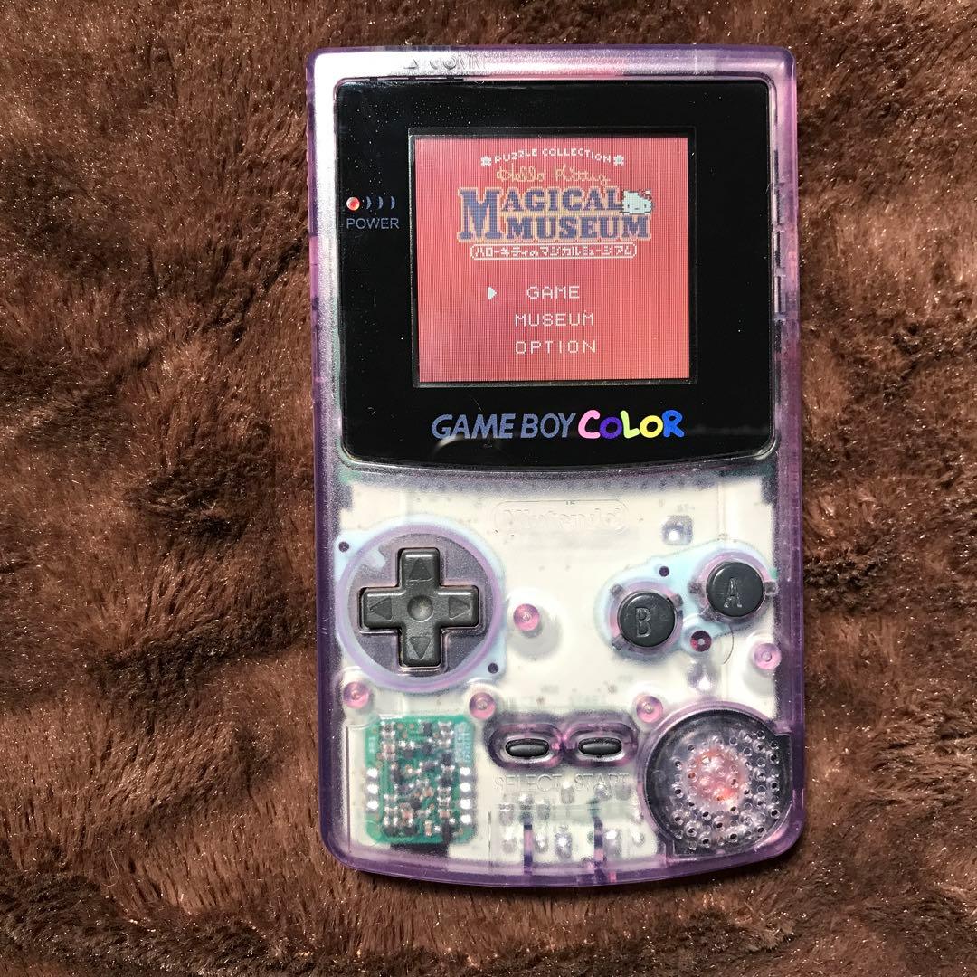 任天堂ゲームボーイカラークリアーパープル 新品スクリーンレンズ 新品偏光板交換