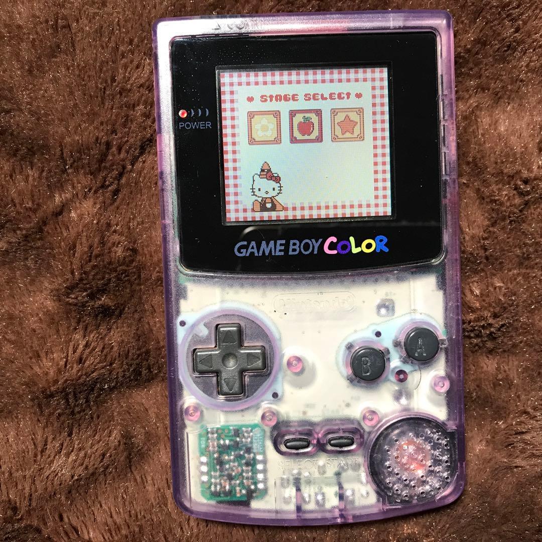 任天堂ゲームボーイカラークリアーパープル 新品スクリーンレンズ 新品偏光板交換