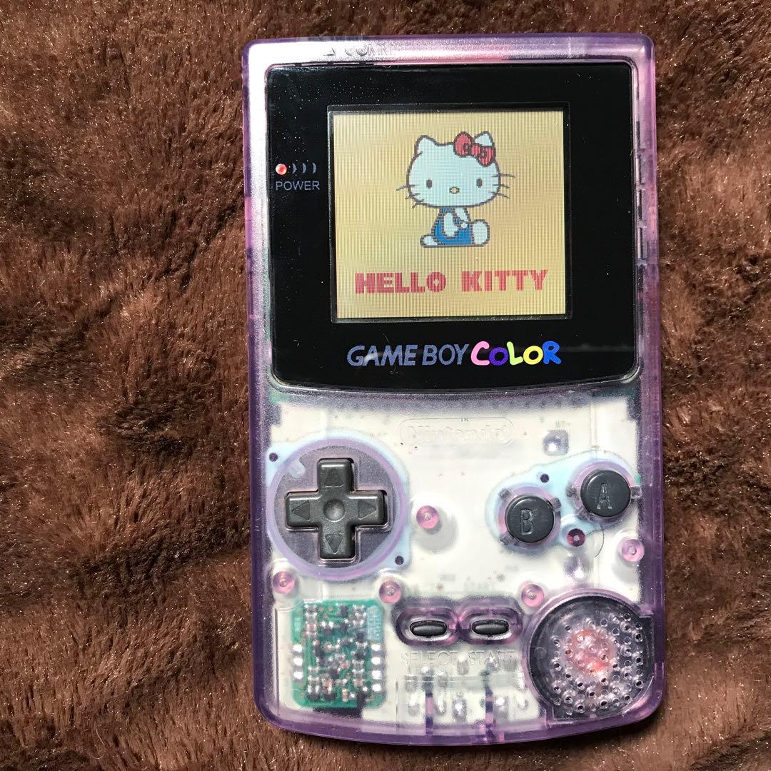 任天堂ゲームボーイカラークリアーパープル 新品スクリーンレンズ 新品偏光板交換