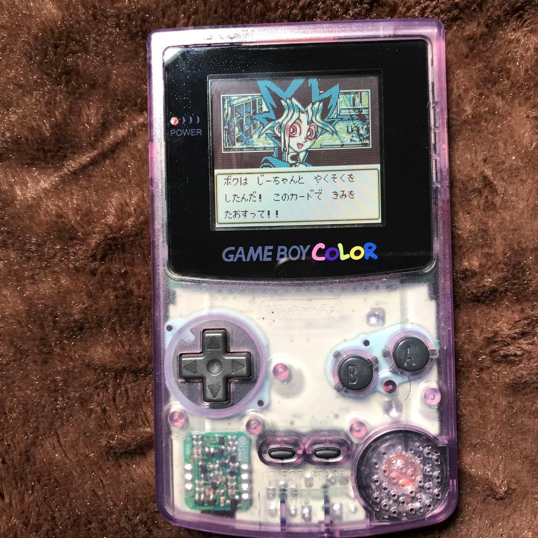 任天堂ゲームボーイカラークリアーパープル 新品スクリーンレンズ 新品偏光板交換