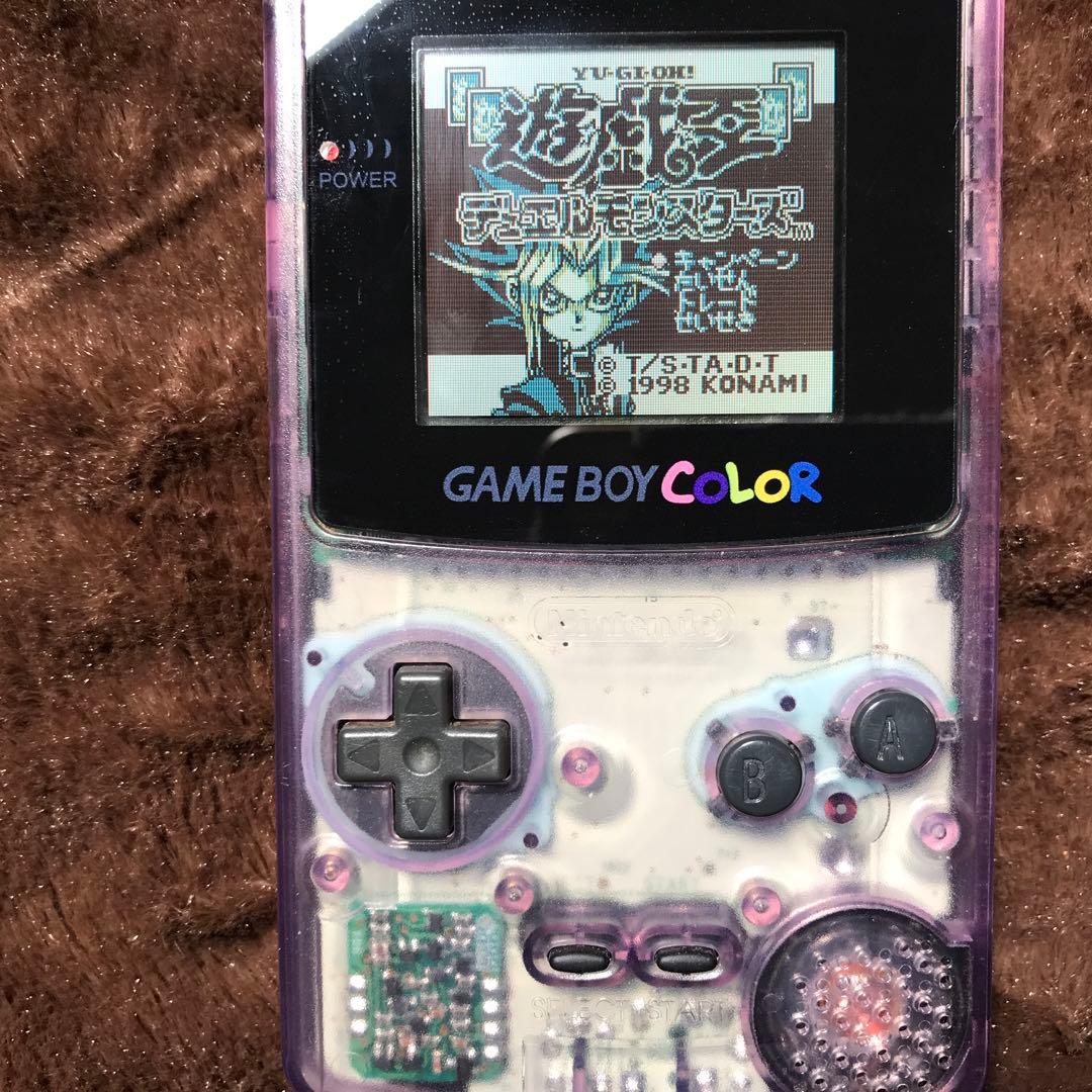 任天堂ゲームボーイカラークリアーパープル 新品スクリーンレンズ 新品偏光板交換