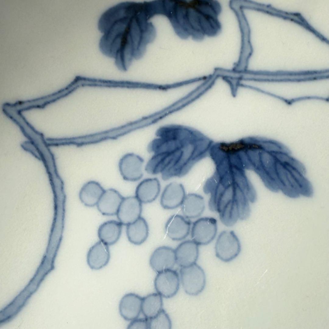 後期鍋島　染付葡萄絵菊花形皿　二点　膾皿　同手図録掲載品　蒐集家旧蔵品