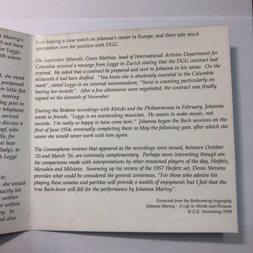 洋楽 Johanna Martzy / Bach;Sonata 1 in G