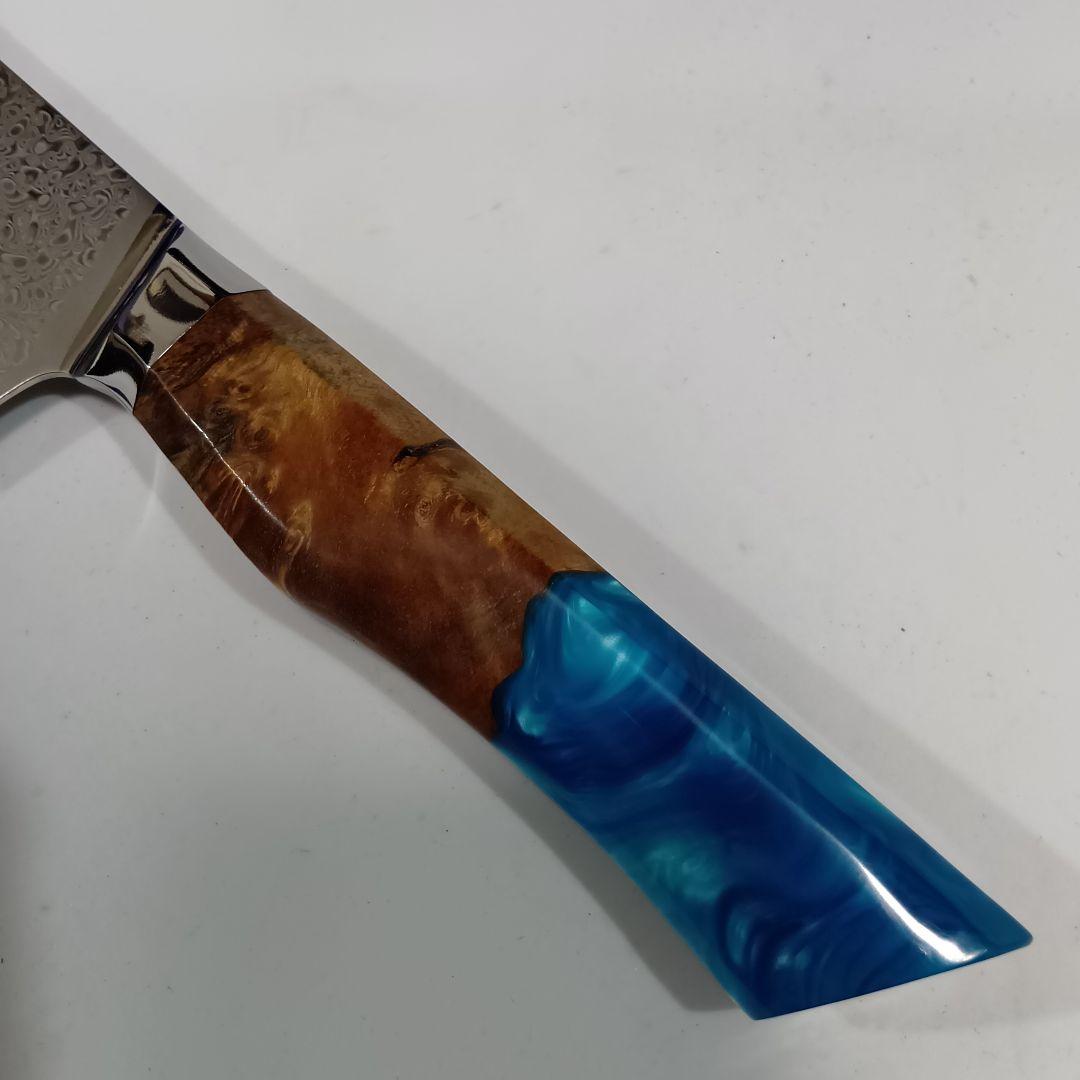 V金10号 67層ダマスカス鋼 ハイポリッシュ 切付 牛刀包丁 レジンウッド柄