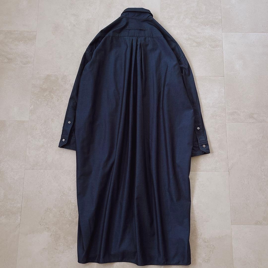 美品 ティッカ スクエアビッグロングシャツ ロングワンピース ネイビー ゆったり