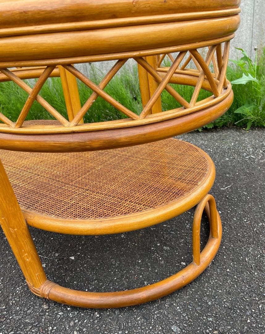 ビンテージ/ラタン/ラタン家具/籐家具/ガラステーブル/センターテーブル/楕円
