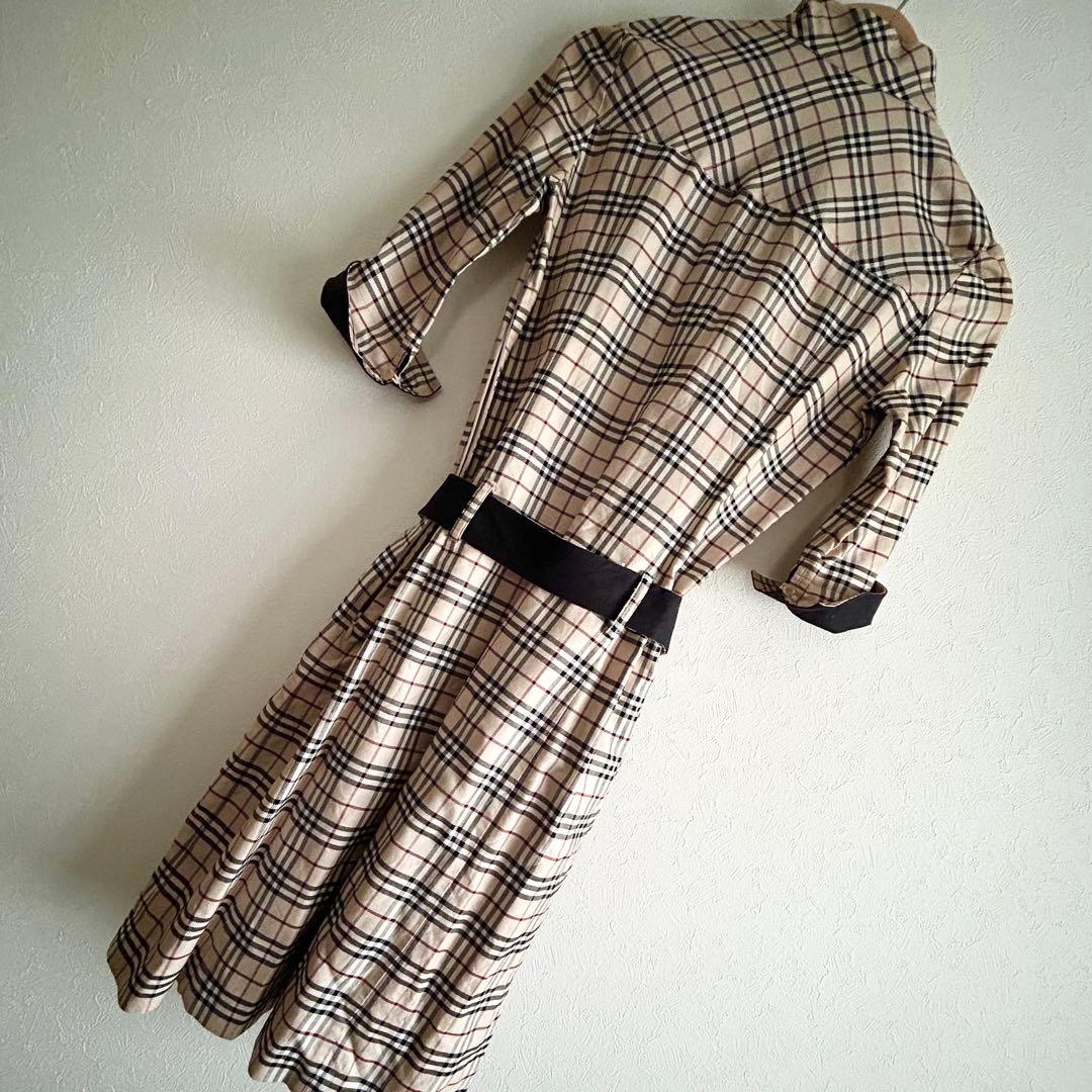 【美品】バーバリーブルーレーベル ノバチェック 春ワンピース38 ベルト付