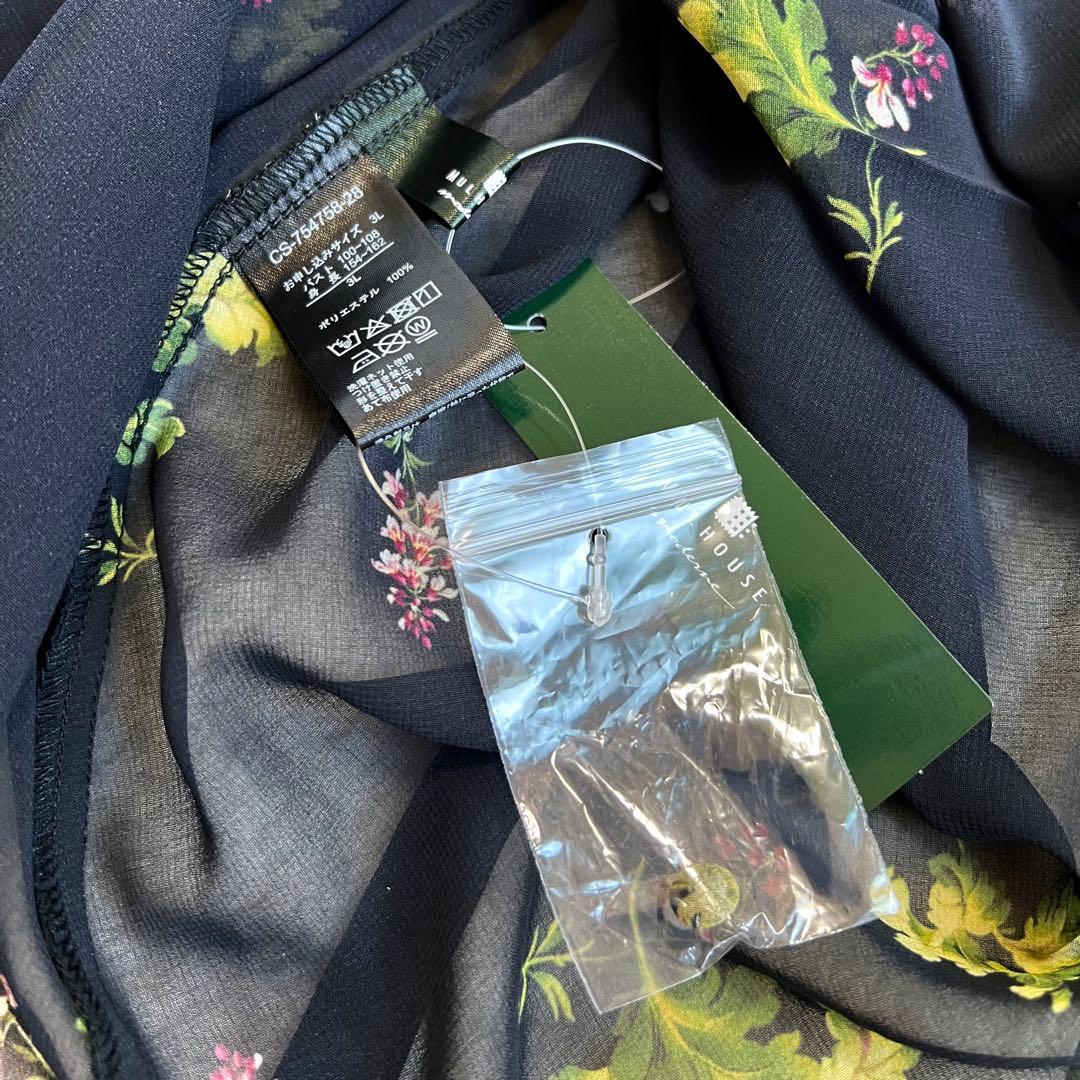 【MEDE19F】新品未使用　花柄シアーワンピース(3L)ミュールズモダン　黒