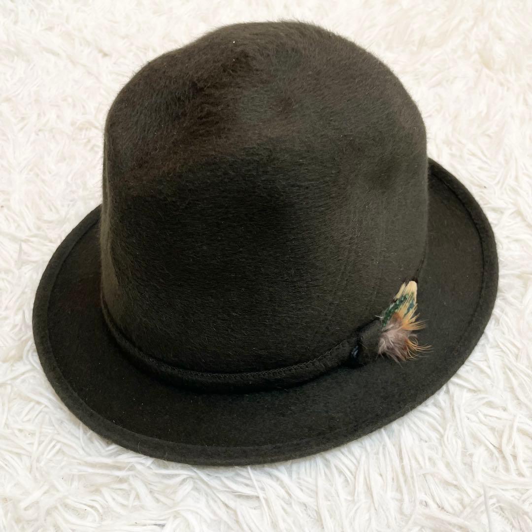 【極美品】Borsalino ボルサリーノ フェルトハット 中折れ帽子 羽根付き