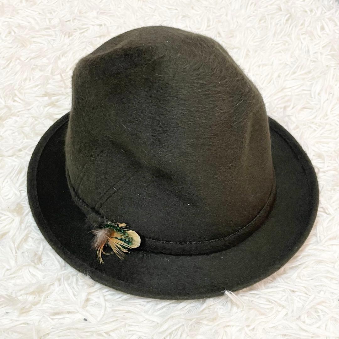 【極美品】Borsalino ボルサリーノ フェルトハット 中折れ帽子 羽根付き