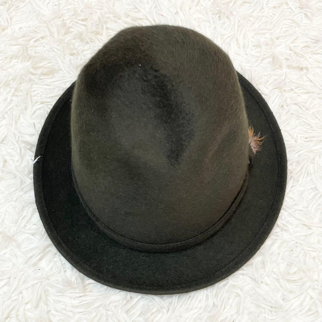 【極美品】Borsalino ボルサリーノ フェルトハット 中折れ帽子 羽根付き