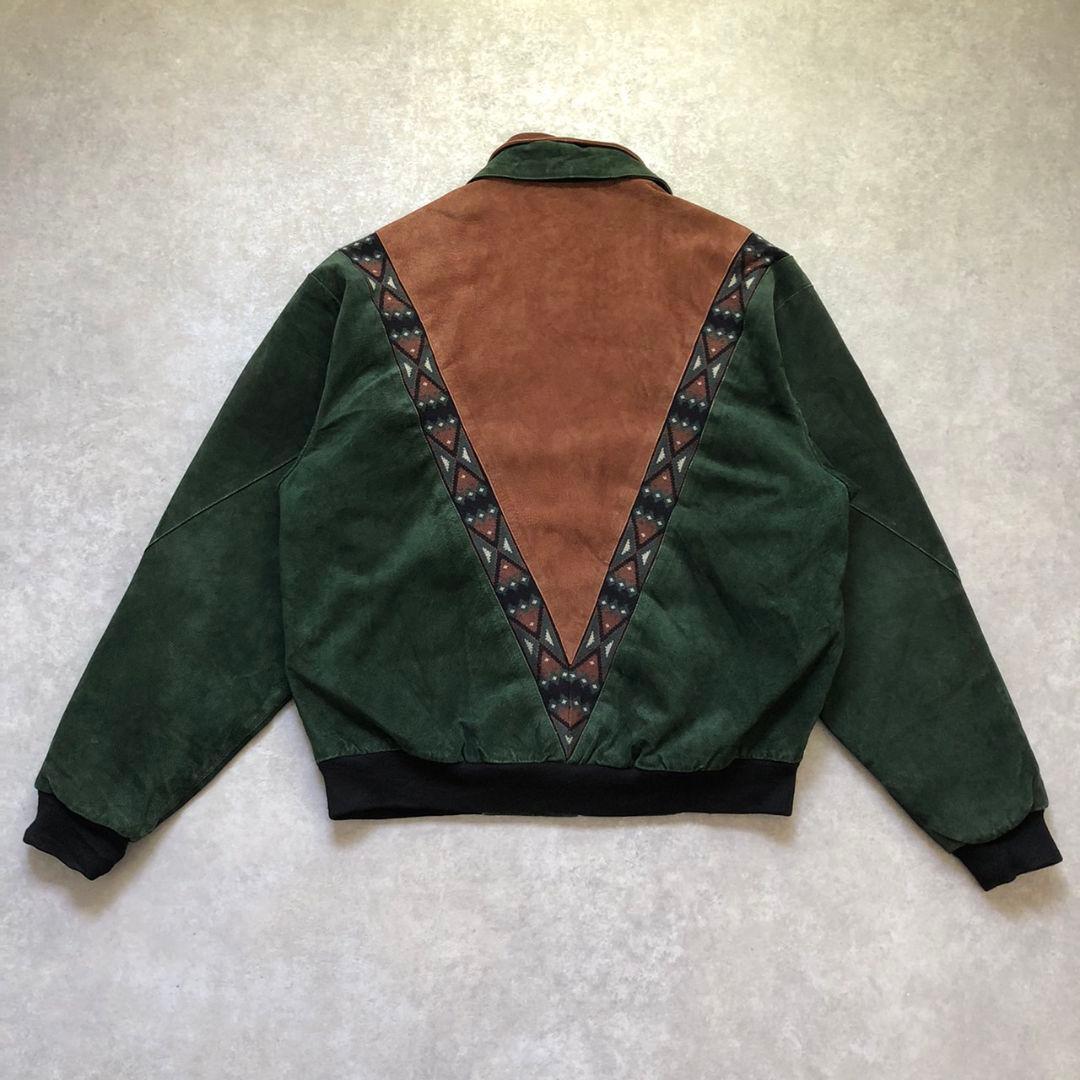 90sビンテージCripple Creekネイティブ柄 スエージャケットXL 緑