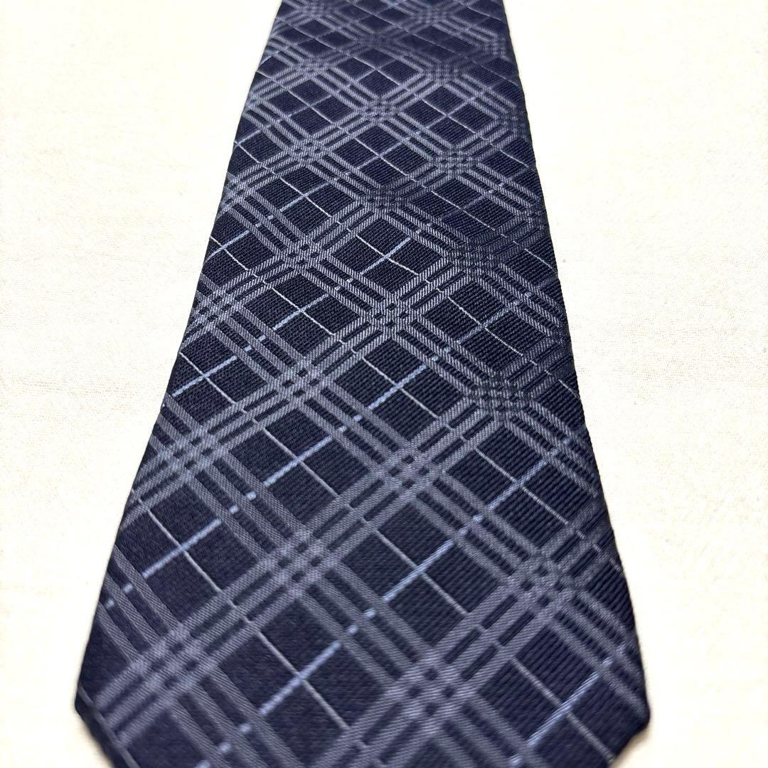 究極美品　バーバリー　ブラックレーベル　ネクタイ　ダークネイビー　ノバチェック