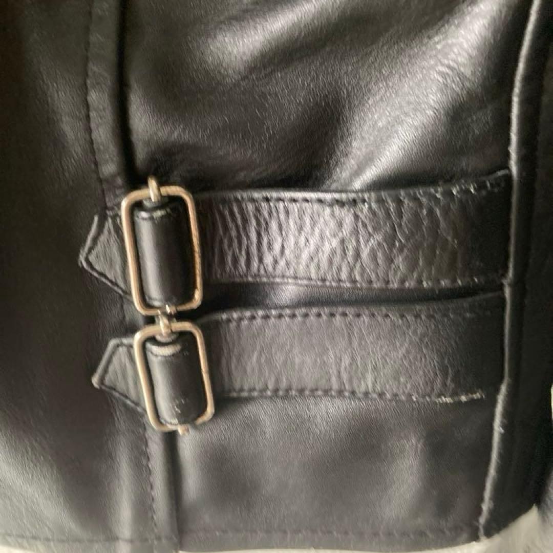 本革 襟付きシングルライダース ジップアップ レザージャケット 革ジャン S