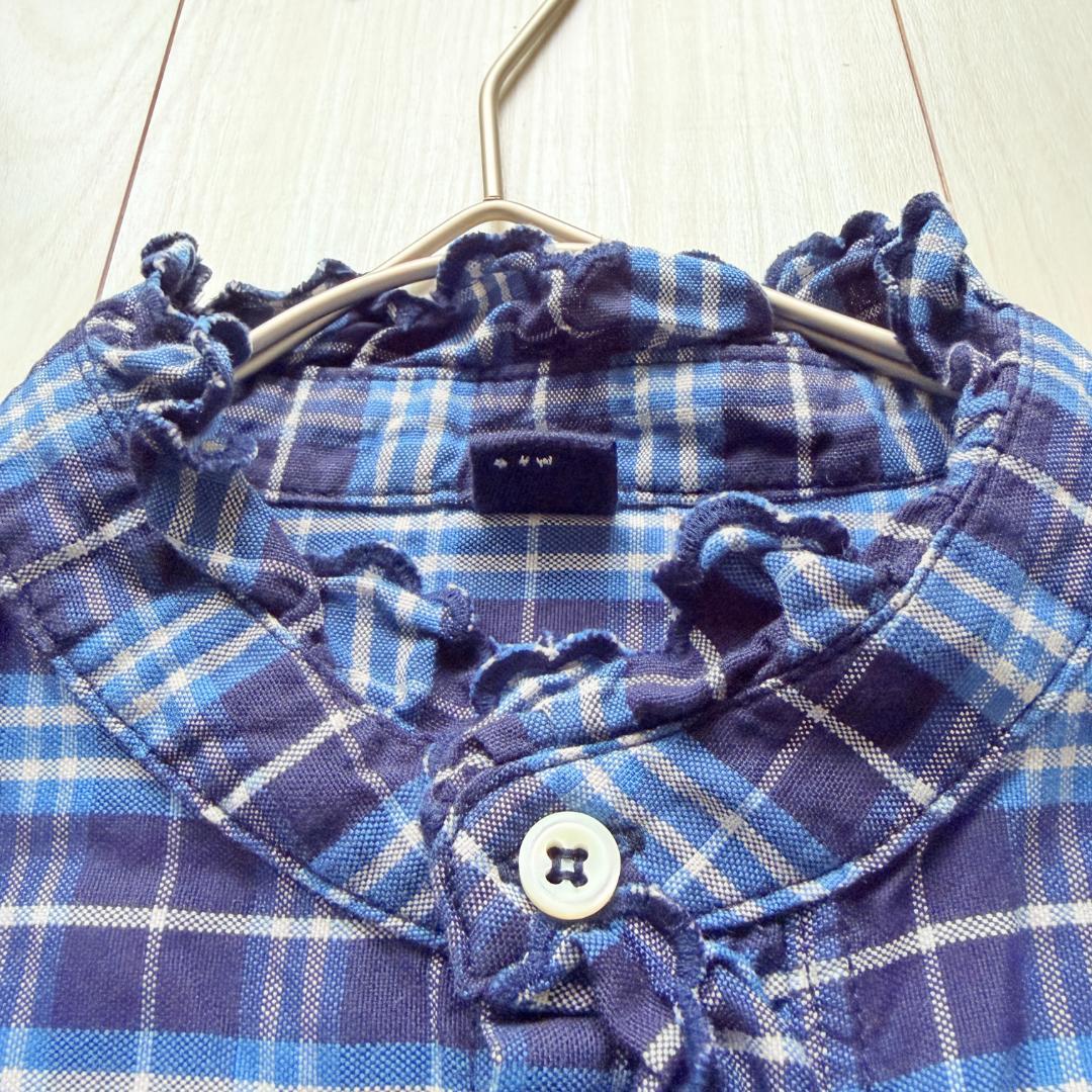 美品・現行品✨45R 　薄オックスのカットワークプルシャツ　R刺繍　フリル