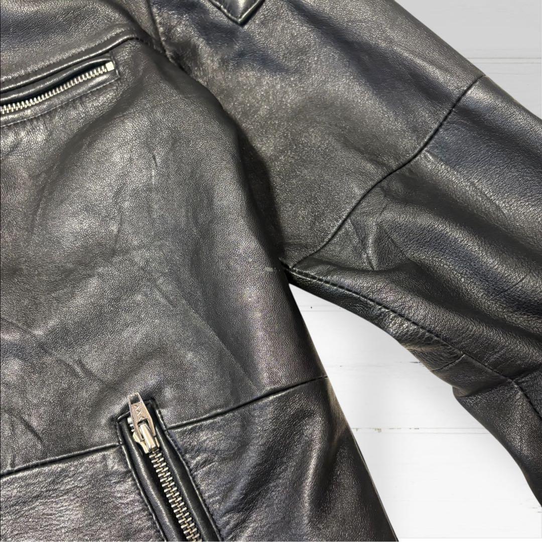 【美品】roshell ゴートレザー シングルライダース Lサイズ 黒 本革 赤