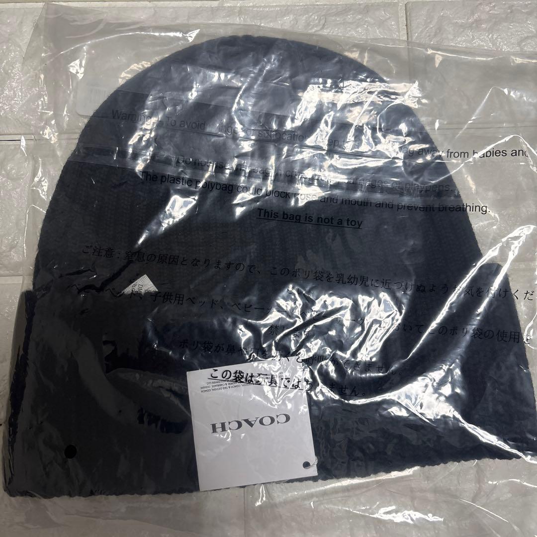 COACH ブランドロゴ ニット帽 ブラック