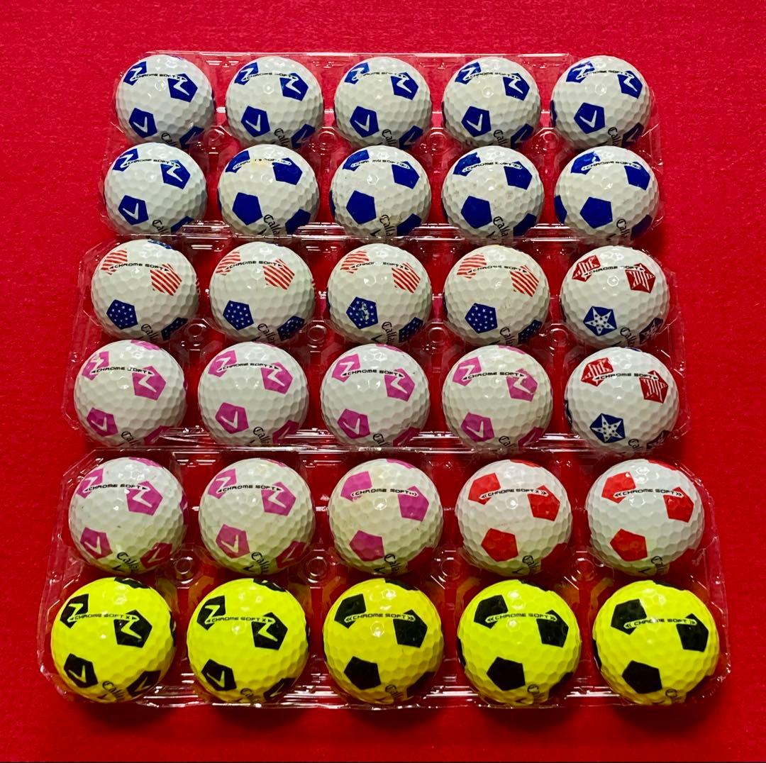 M138【中古ゴルフボール】キャロウェイ/クロムソフト《サッカー柄》計30個